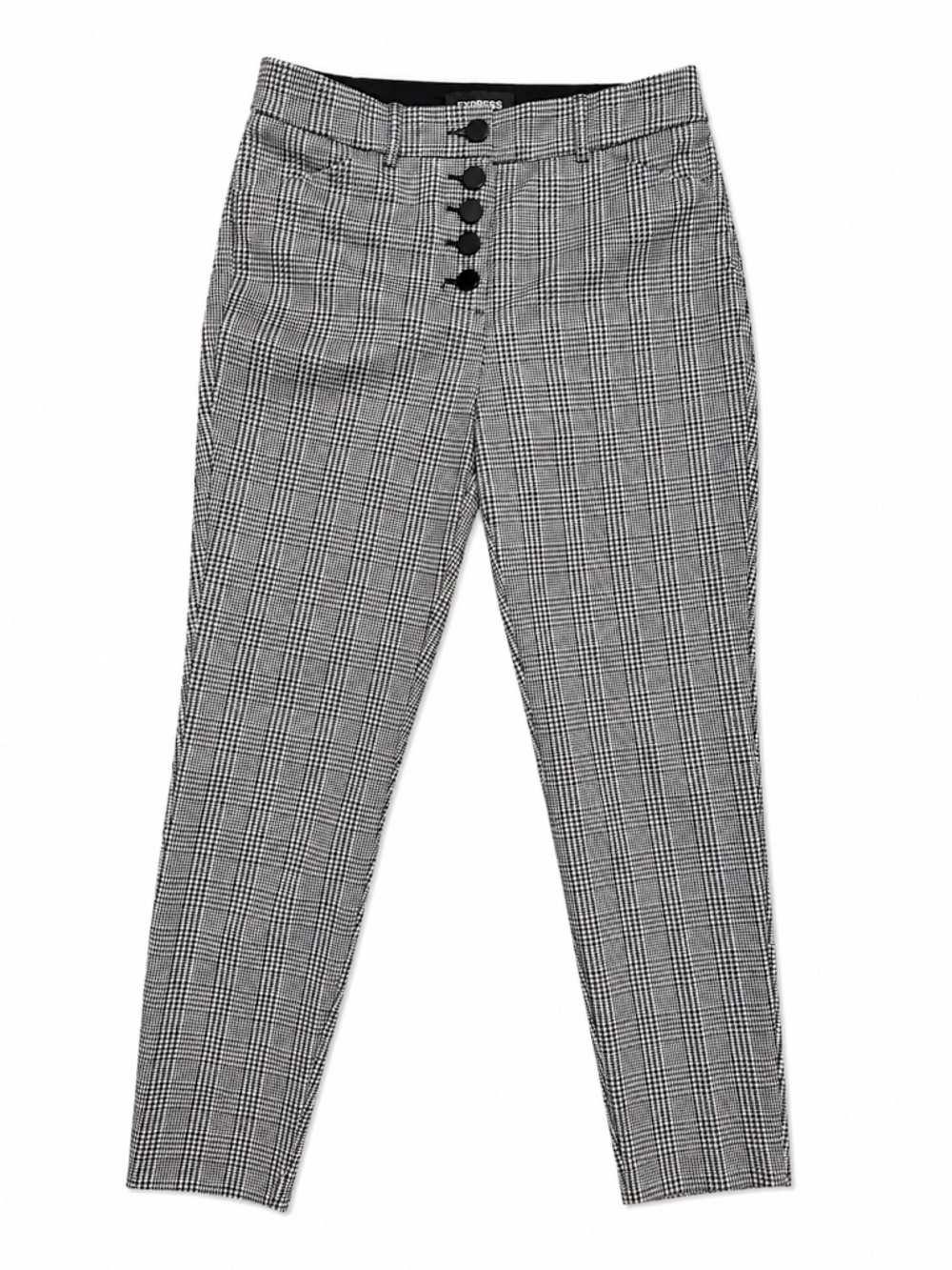 Express Black White Plaid High Rise Skinny Ankle Pants Button Front 2S
